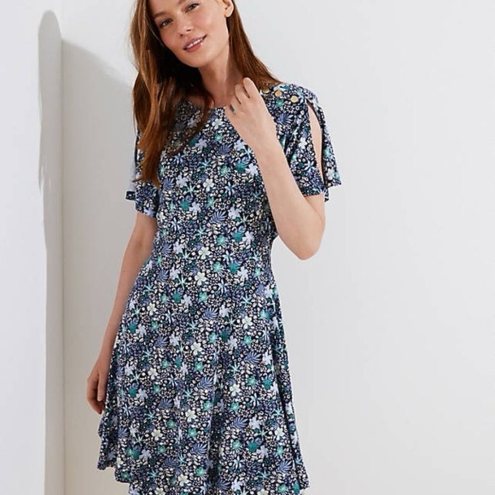 LOFT Floral Print Dress - Blue and White